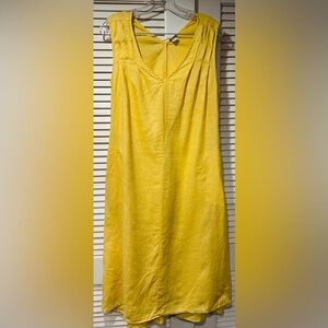 Magashoni 100% Linen Yellow Sleeveless Midi Dress size Med.